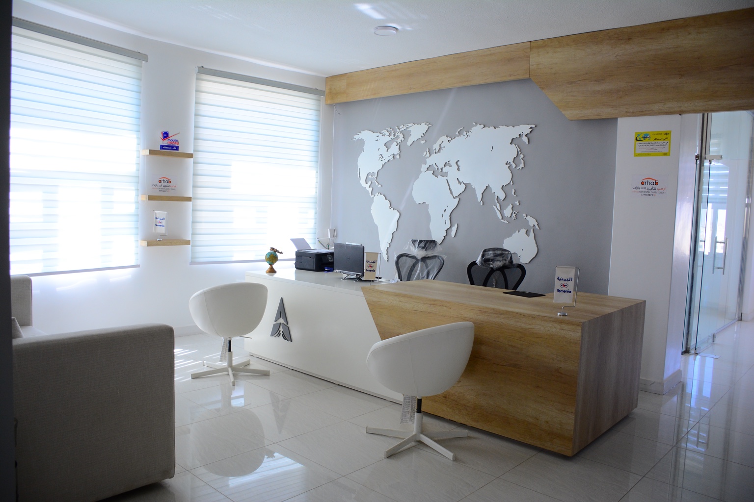 Executed travel and tourism office reception interior
