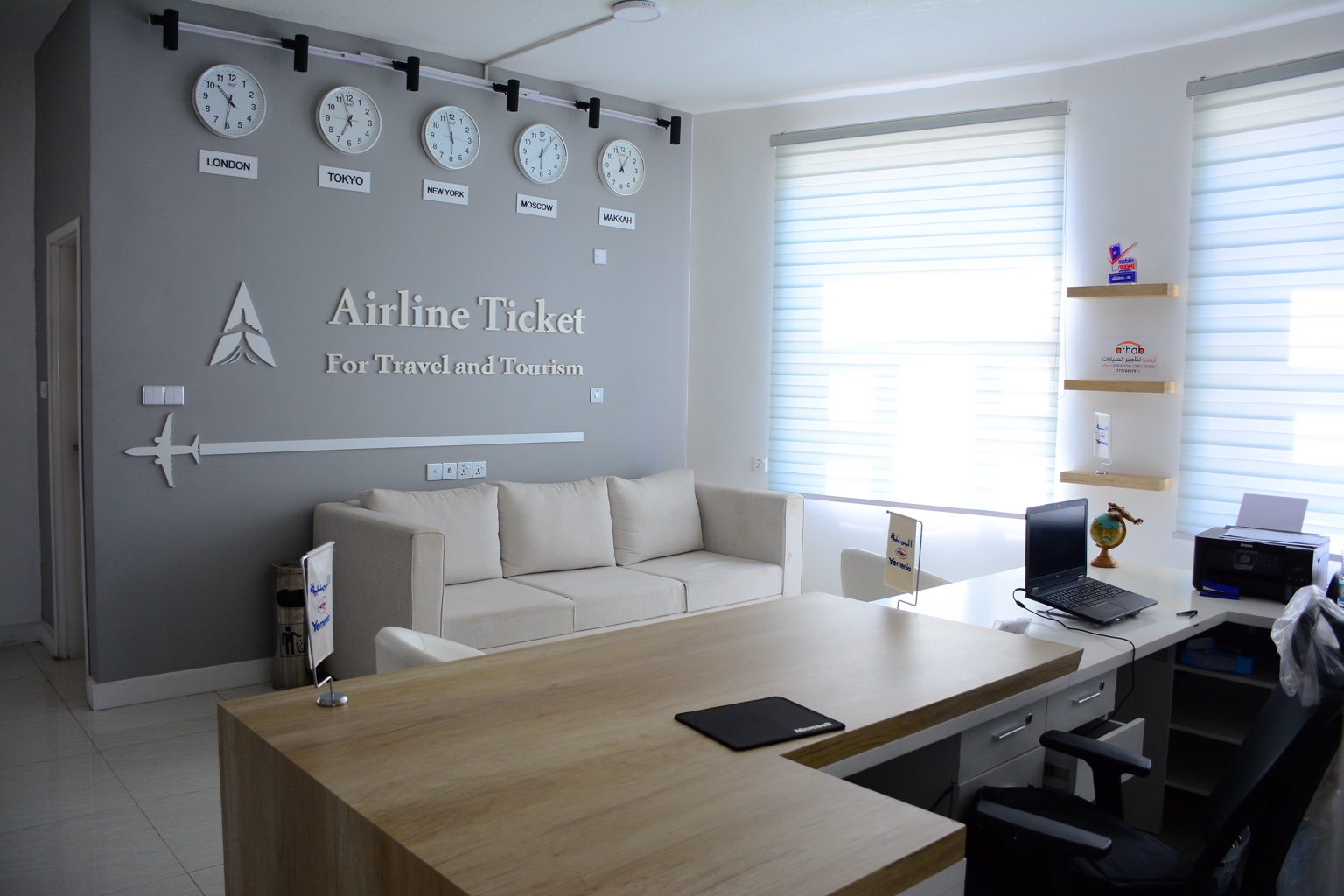 Executed travel and tourism office workspace interior